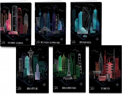 Skolehæfte A4 Premium Metallic med bymotiver