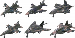 Metal-plast jagerfly 12 cm med pull-back, mix af 6 typer i boks