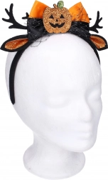 Karnevalhårbøjle med ører og græskardekoration