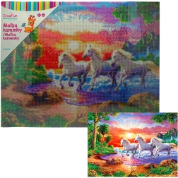 Diamantmaling – heste i solnedgang 40 × 50 cm