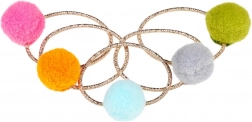 Hårelastikker med farvede pomponer - 5 stk.