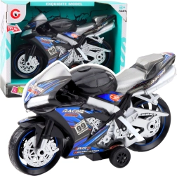 Sort og blå racer motorcykel med lys- og lydeffekter