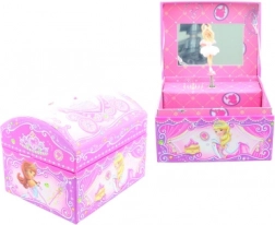Lyserød spilledåse-smykkeskrin med ballerina og spejl