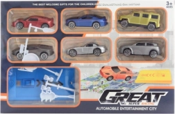 Sæt med affyringsbiler med skilte og bane