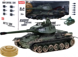 Fjernstyret tank T-34 til børn 3+ Skydende camouflagemodel 1:28 + Stor tankkamp + Lys- og lydeffekter