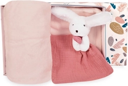 Gavesæt Happy Kanin: Plaid og Lyserød Krammeklud