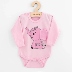 Babybody med lange ærmer NEW BABY Happy Elephant rosa