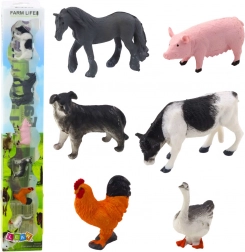 Mini-figurer af husdyr 3–5 cm – hest, ko, gris, hund, hane og gås, sæt med 6 stk.