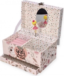 Smykkeskrin med spilledåse Ballerina – lyserød med blomster