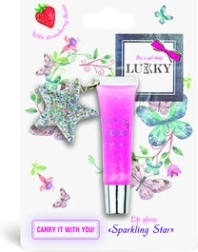 Lukky skinnende lipgloss med jordbærsmag og vedhæng