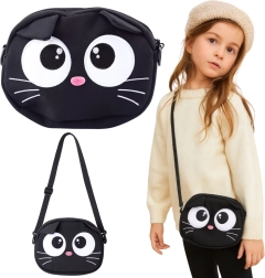 Børne-crossbodytaske kat med justerbar rem, sort 21 × 16 cm