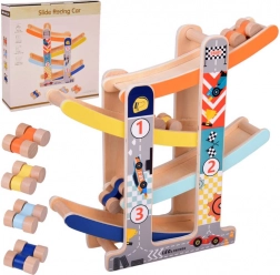 Træ racerbane med biler og rutsjebane