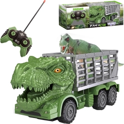 RC dinosaur-lastbil med grøn T‑rex og WOOPIE-figur