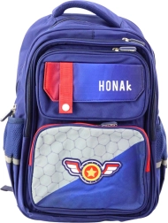 Skolerygsæk med patch og brystrem blå 20L