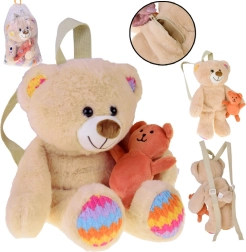 Plys rygsæk til børn – bamse med mini-bamse og justerbare stropper