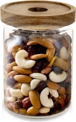 Glaskrukke til tørvarer med trælåg og tætningsring 970 ml