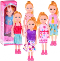 Mini dukke 13 cm i farverige kjoler