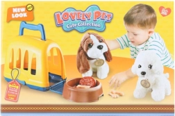 Plys-hund med transportkasse og tilbehør