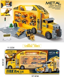 Kuffert lastbil med 6 metalbiler med lys og lyd