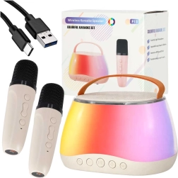 Karaokesæt med Bluetooth-højttaler, RGB LED og to trådløse mikrofoner