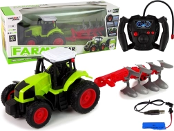 RC traktor 1:16 med gummihjul og aftagelig plov