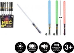 Lyssværd med lys og lyd, 73 cm, plast, 3× AAA, 3 farver