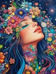 Diamantmaling Pige i blomster 30 × 40 cm