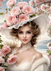 Diamantmaling – pige med blomsterhat 30 × 40 cm