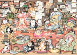 RAVENSBURGER puslespil Crazy Cats: Bingleys bogklub 1000 brikker