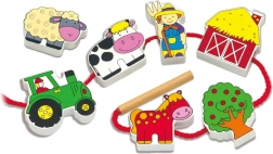 VIGA Træ Snøre-Farmeblokke Montessori