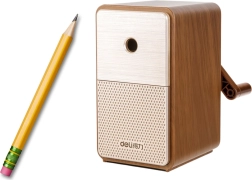 Manuel blyantspidser med beholder og justerbar klinge brun