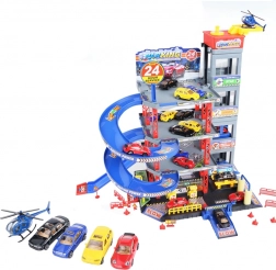 Woopie fleretagers parkeringshus med vaskehal, elevator og helikopter