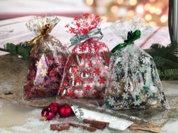 Cellofansæk med stjernemotiv 25x40 cm transparent