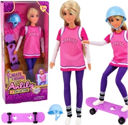 Anlily skateboarder – dukke med lilla skateboard og hjelm 30 cm
