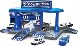 Polititankstation med to biler