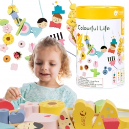 Classic World træperler og påklædningsfigurer til børn, 73 dele