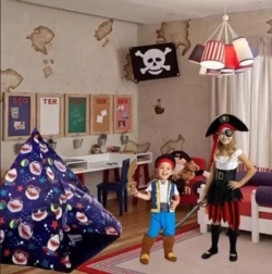 Tipi-legetelt til børn med hajmotiv 150 × 150 × 125 cm