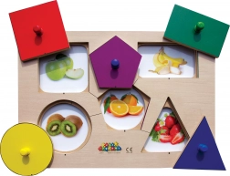 Just Jigsaws Træbræt Puslespil Former og hukommelse 6 dele og 4 skabeloner