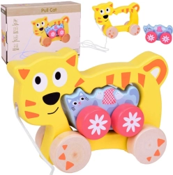 Trækt-legetøj killing 2-i-1 – kattefamilie på hjul