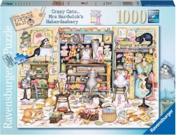 Puslespil RAVENSBURGER Crazy Cats – katteleg i sytilbehørsbutik, 1000 brikker