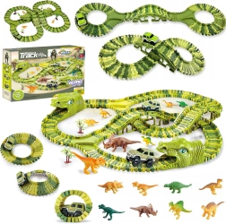 Kæmpe dinosaur racerbane med lille bil og figurer
