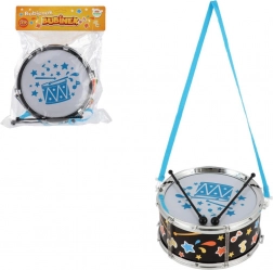 Plastiktromme med rem og trommestikker 23 × 10 cm