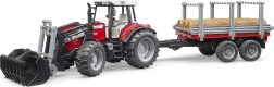 BRUDER traktor MASSEY FERGUSON 7480 med frontlæsser og tømmeranhænger