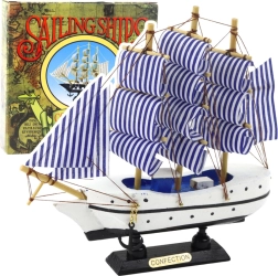 Dekorativ model af sejlbåd hvid-blå 18x17 cm