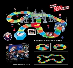 Lysende fleksibel racerbane med 220 dele og LED-bil