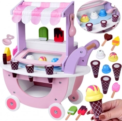 Træ isbod i pastelfarver på hjul med 8 slags is