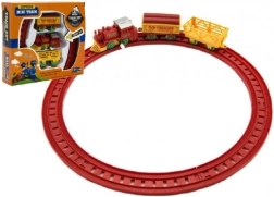 Trækfuldt tog med to vogne og skinner