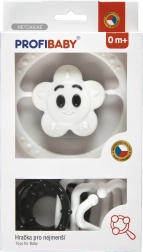 Sæt med raslelyde sort/hvid – kæde til barnevogn og rangle stjerne/blomst