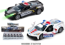 Metal politibil 1:32 med lys og pull-back