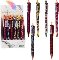 Automatisk metalpen med leopardmønster, blåt blæk 1,0 mm